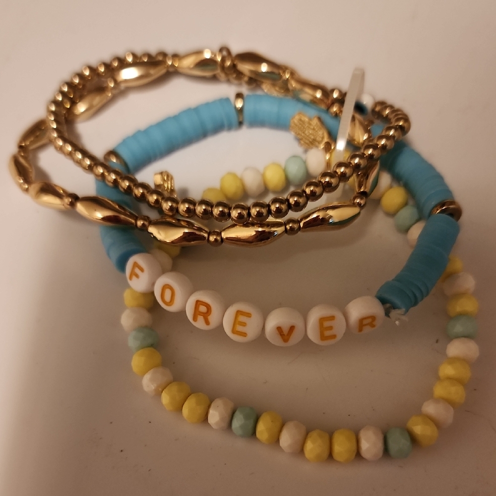 Gold and Blue Beaded Bracelet Set